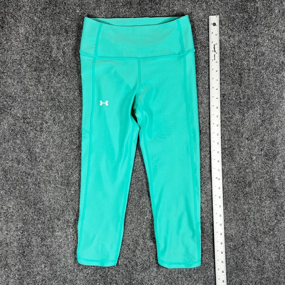 Under Armour HeatGear Compression Capri Leggings Teal Green Ruched Hem Womens SM